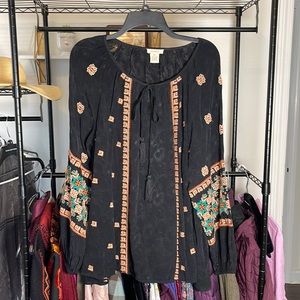 NWOT Sundance Black Embroidered Long Sleeve Boho Blouse XL